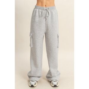 Heather Grey Cotton Terry Wide Leg Cargo Sweatpants